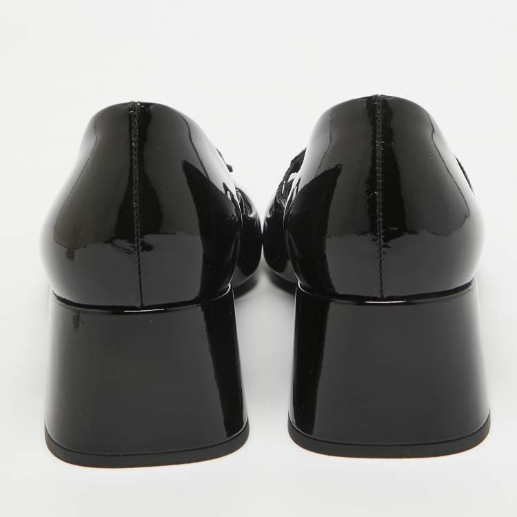 Pre Owned Prada Black Patent Leather Mary Jane Block Heel Pumps Size 40