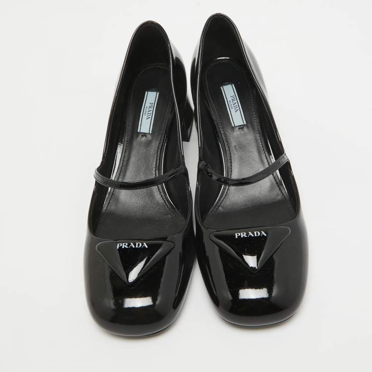Pre Owned Prada Black Patent Leather Mary Jane Block Heel Pumps Size 40