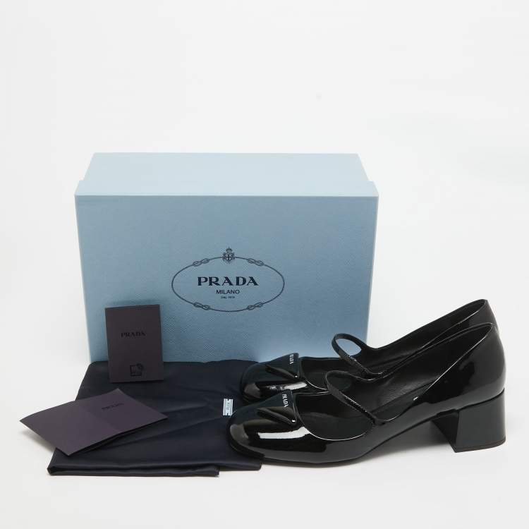 Pre Owned Prada Black Patent Leather Mary Jane Block Heel Pumps Size 40