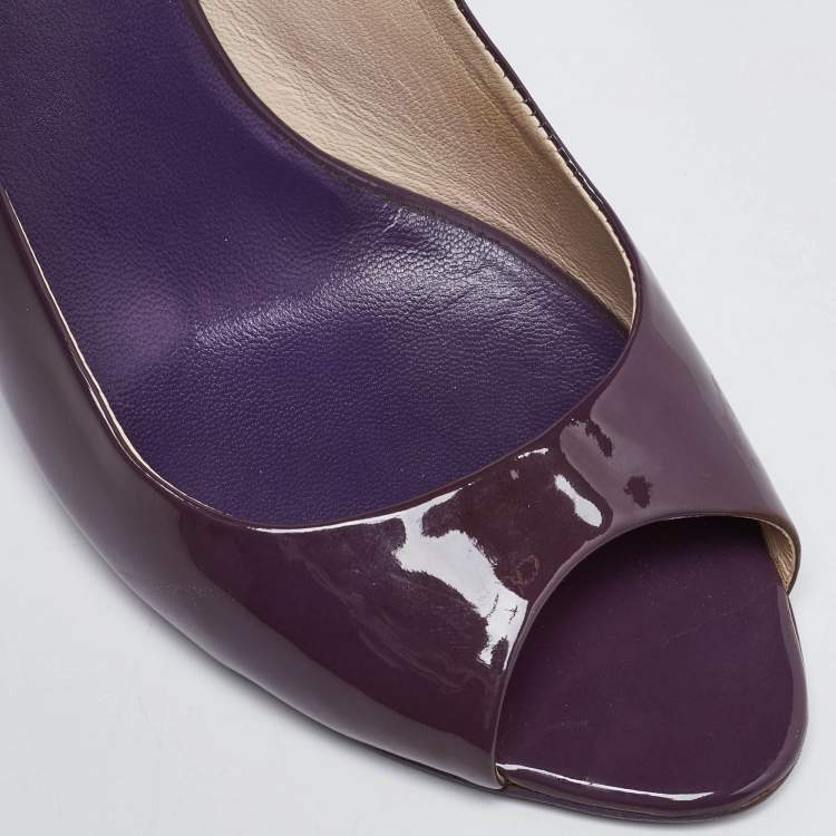 Pre Owned Prada Purple Patent Leather Open Toe Slingback Pumps Size 37