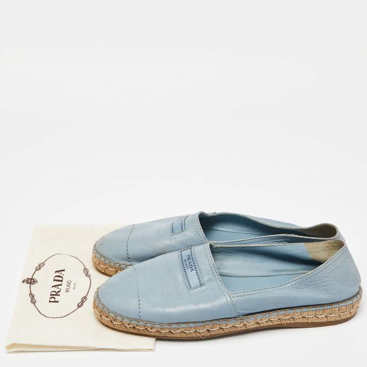 Pre Owned Prada Blue Leather Espadrille Flats Size 41