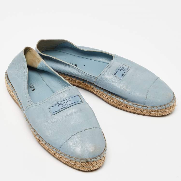 Pre Owned Prada Blue Leather Espadrille Flats Size 41