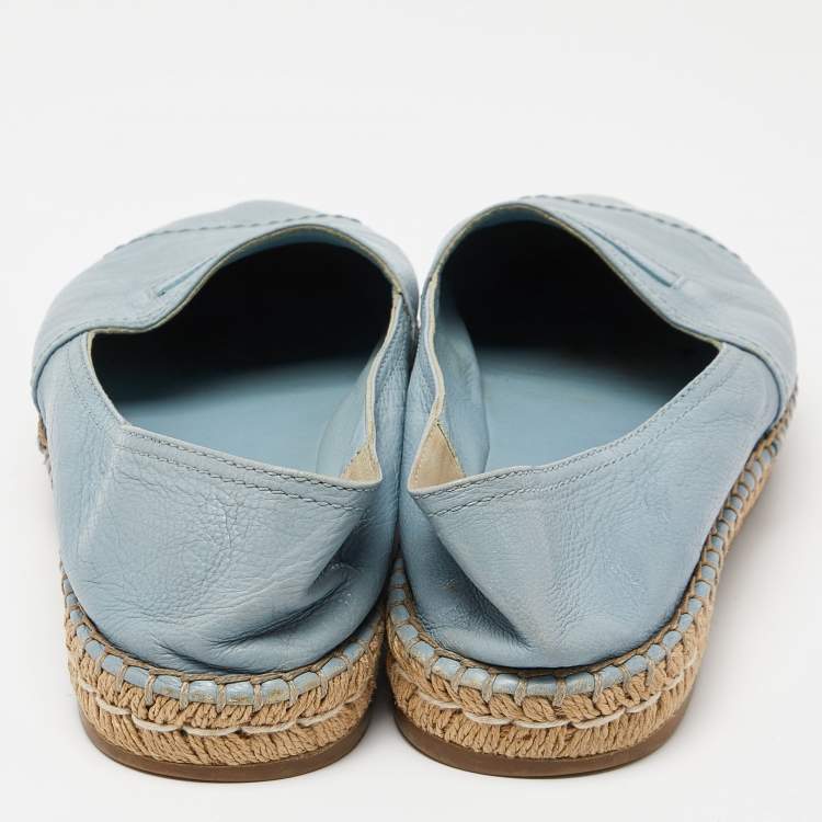 Pre Owned Prada Blue Leather Espadrille Flats Size 41