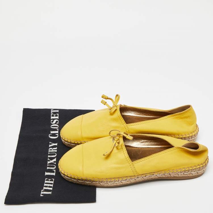 Pre Owned Prada Yellow Leather Espadrilles Slip On Loafers Size 39