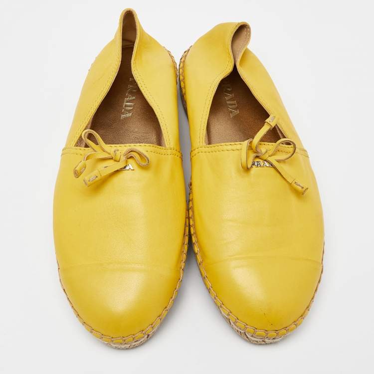 Pre Owned Prada Yellow Leather Espadrilles Slip On Loafers Size 39