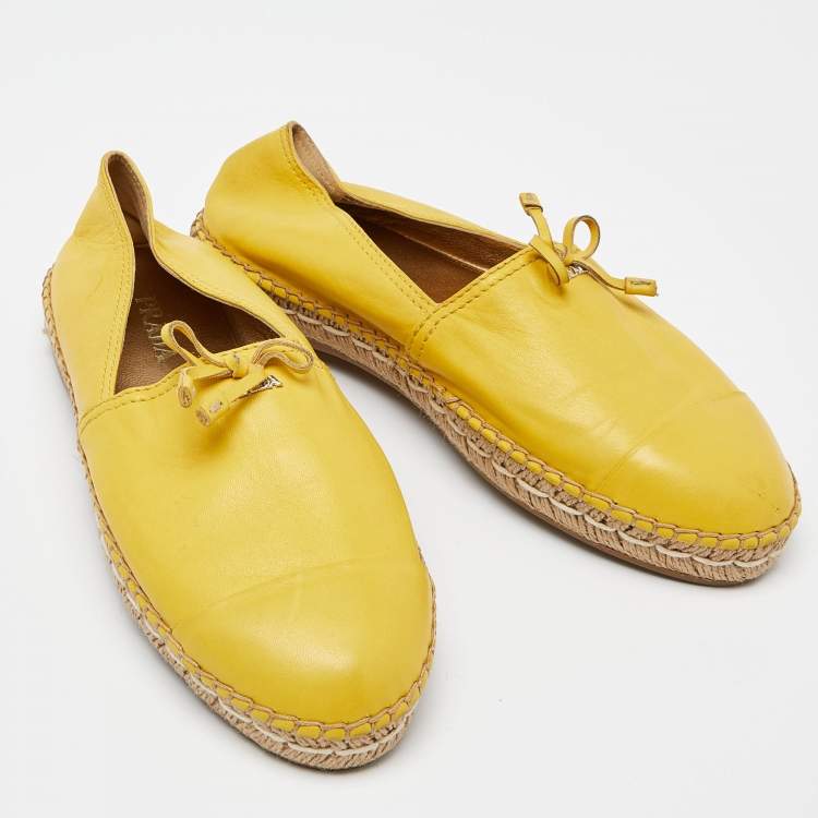 Pre Owned Prada Yellow Leather Espadrilles Slip On Loafers Size 39