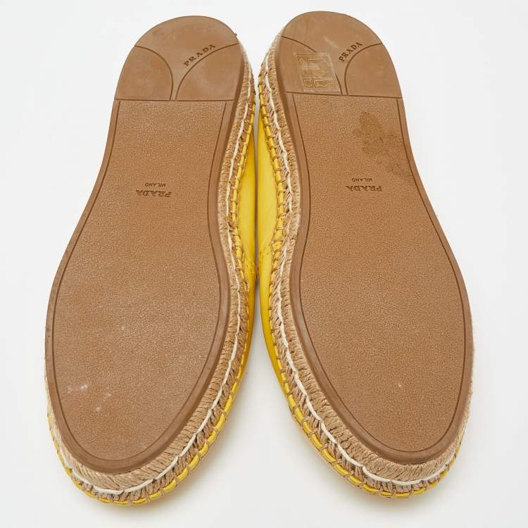 Pre Owned Prada Yellow Leather Espadrilles Slip On Loafers Size 39