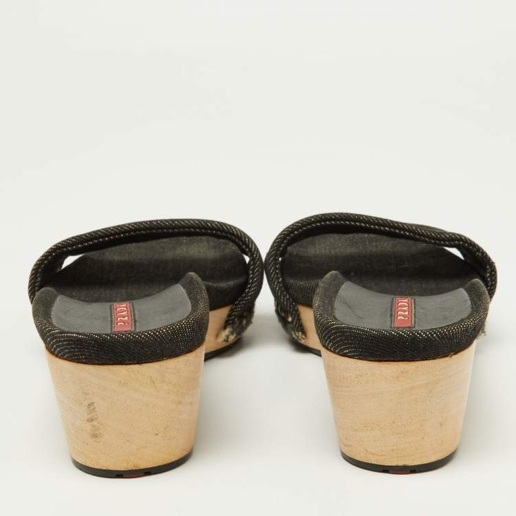 Pre Owned Prada Sport Black Denim Wedge Slide Sandals Size 37