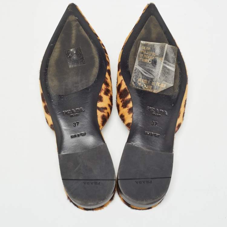 Pre Owned Prada Brown Leopard Print Calfhair Slide Mules Size 37