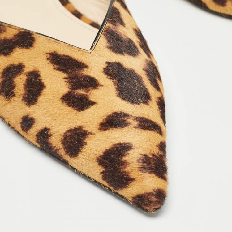 Pre Owned Prada Brown Leopard Print Calfhair Slide Mules Size 37