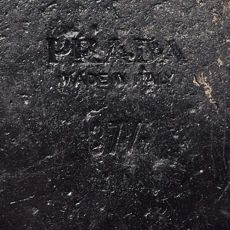 Pre Owned Prada Black Patent Leather Logo Embellished Flat Slides Size 37.5