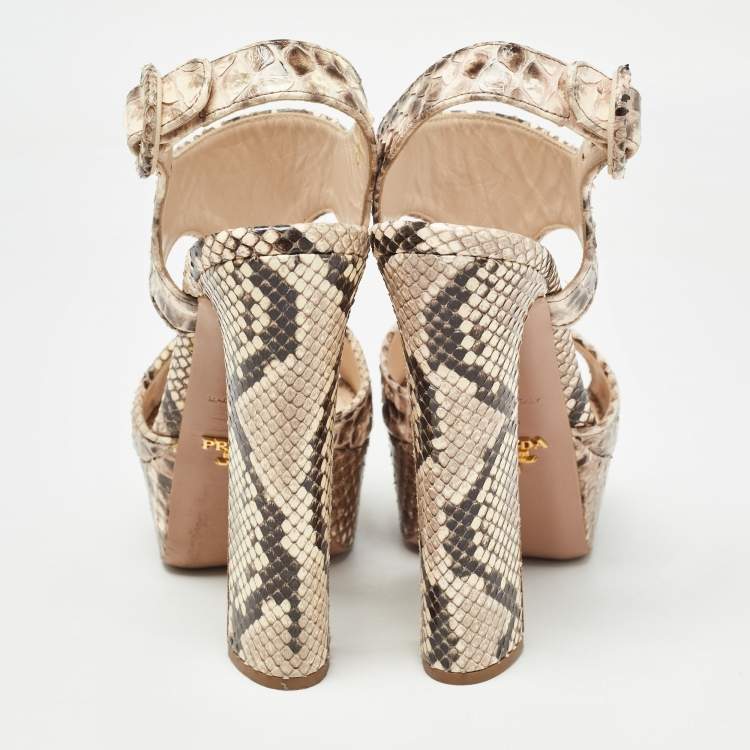 Pre Owned Prada Brown/Beige Python Platform Sandals Size 35