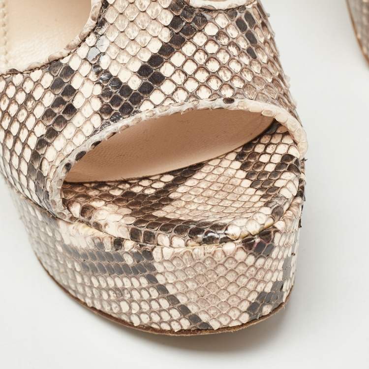 Pre Owned Prada Brown/Beige Python Platform Sandals Size 35