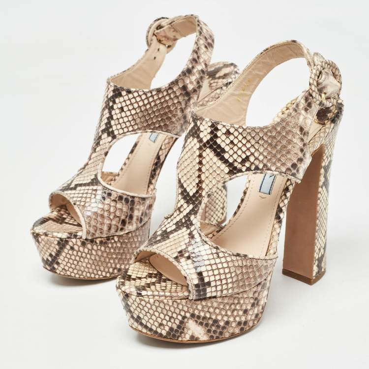 Pre Owned Prada Brown/Beige Python Platform Sandals Size 35