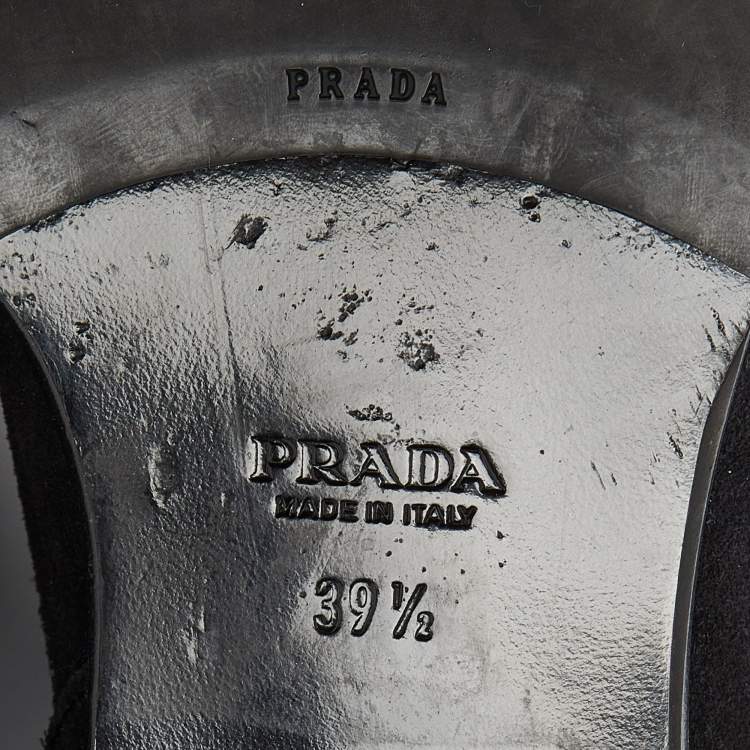 Pre Owned Prada Black Nubuck Leather Ankle Boots Size 39.5
