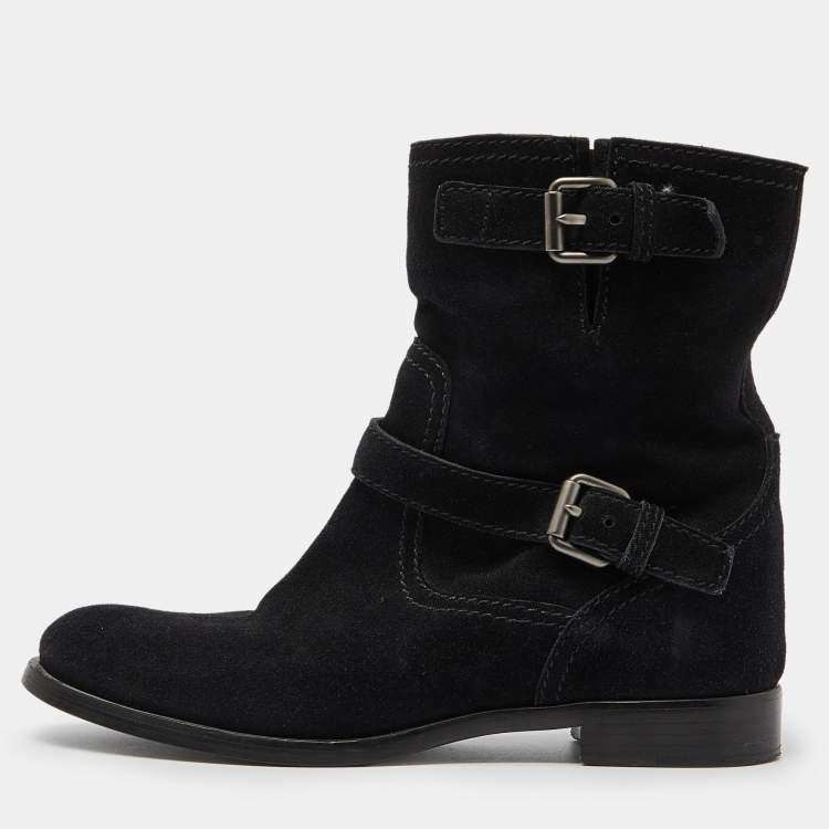 Pre Owned Prada Black Nubuck Leather Ankle Boots Size 39.5