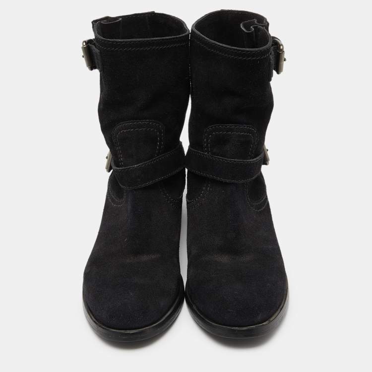 Pre Owned Prada Black Nubuck Leather Ankle Boots Size 39.5