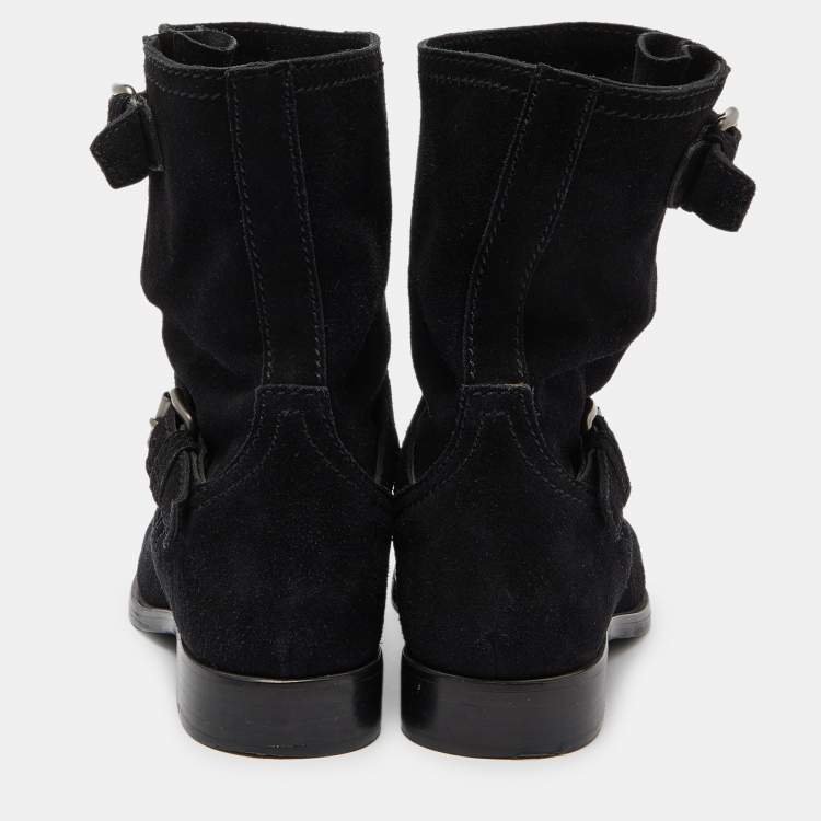 Pre Owned Prada Black Nubuck Leather Ankle Boots Size 39.5