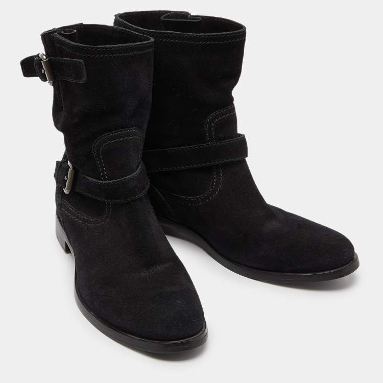 Pre Owned Prada Black Nubuck Leather Ankle Boots Size 39.5