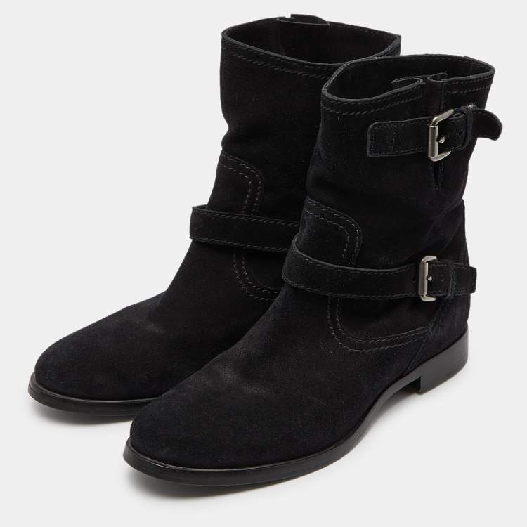 Pre Owned Prada Black Nubuck Leather Ankle Boots Size 39.5