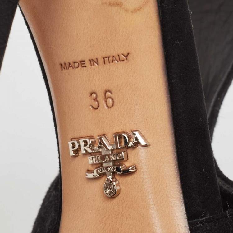 Pre Owned Prada Black Suede Eyelet Detail T-Bar Ankle Strap Sandals Size 36