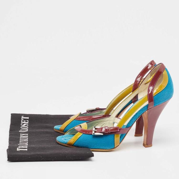 Pre Owned Prada Multicolor Fabric and Patent  Cutout Pumps Size 38