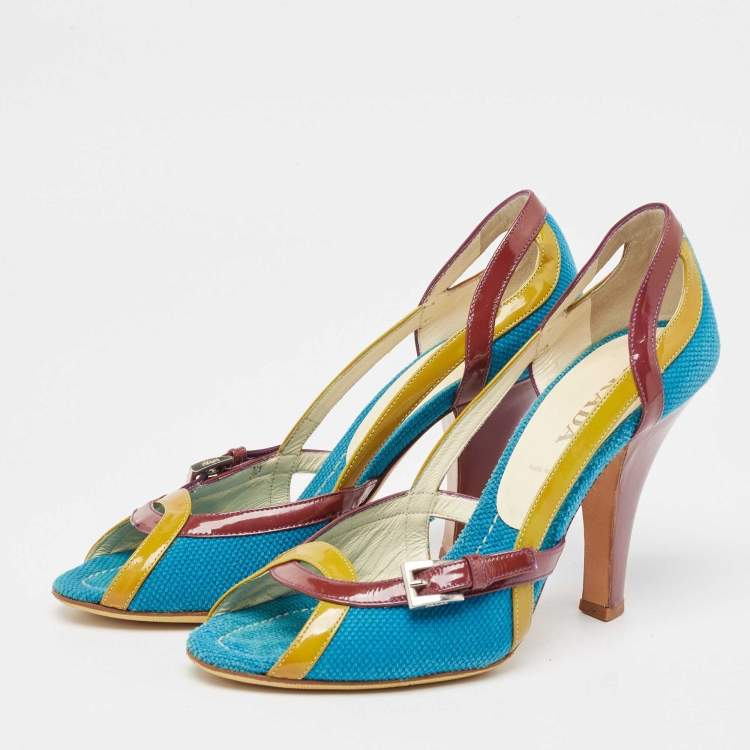 Pre Owned Prada Multicolor Fabric and Patent  Cutout Pumps Size 38