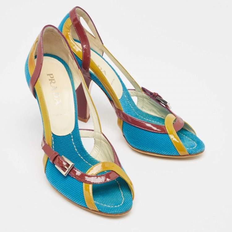 Pre Owned Prada Multicolor Fabric and Patent  Cutout Pumps Size 38