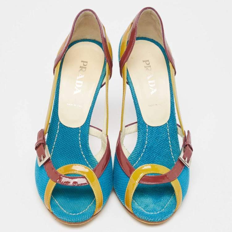 Pre Owned Prada Multicolor Fabric and Patent  Cutout Pumps Size 38