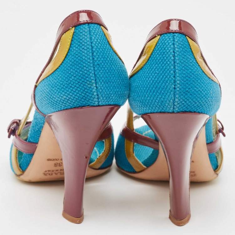 Pre Owned Prada Multicolor Fabric and Patent  Cutout Pumps Size 38