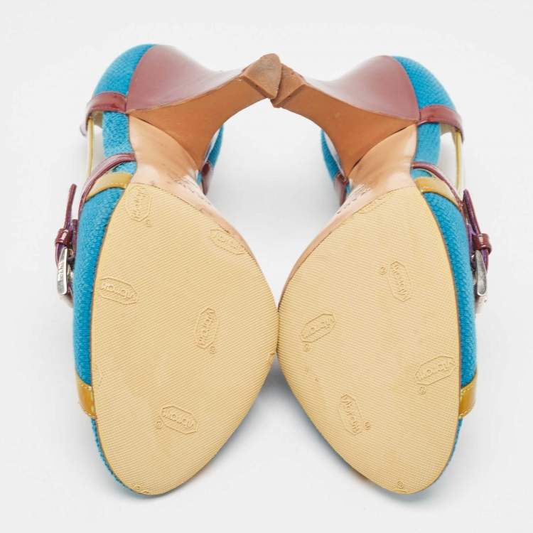 Pre Owned Prada Multicolor Fabric and Patent  Cutout Pumps Size 38