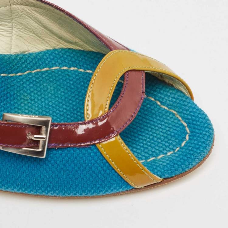 Pre Owned Prada Multicolor Fabric and Patent  Cutout Pumps Size 38