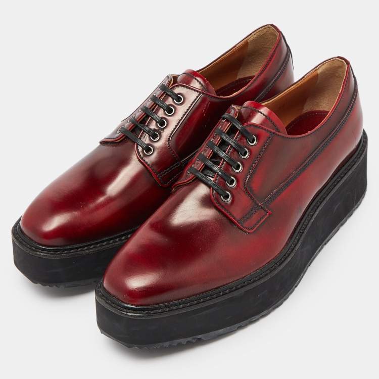 Pre Owned Prada Maroon Leather Platform Derby Size 38