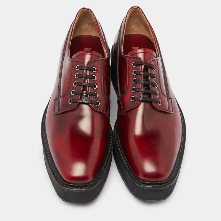 Pre Owned Prada Maroon Leather Platform Derby Size 38