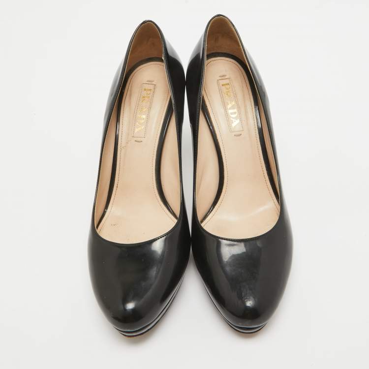 Pre Owned Prada Black Patent Leather Platform Round Toe Pumps Size 40.5