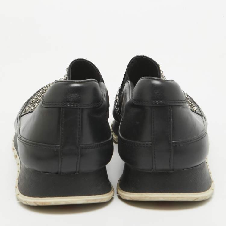 Pre Owned Prada Black Leather Studded Slip On Sneakers Size 40