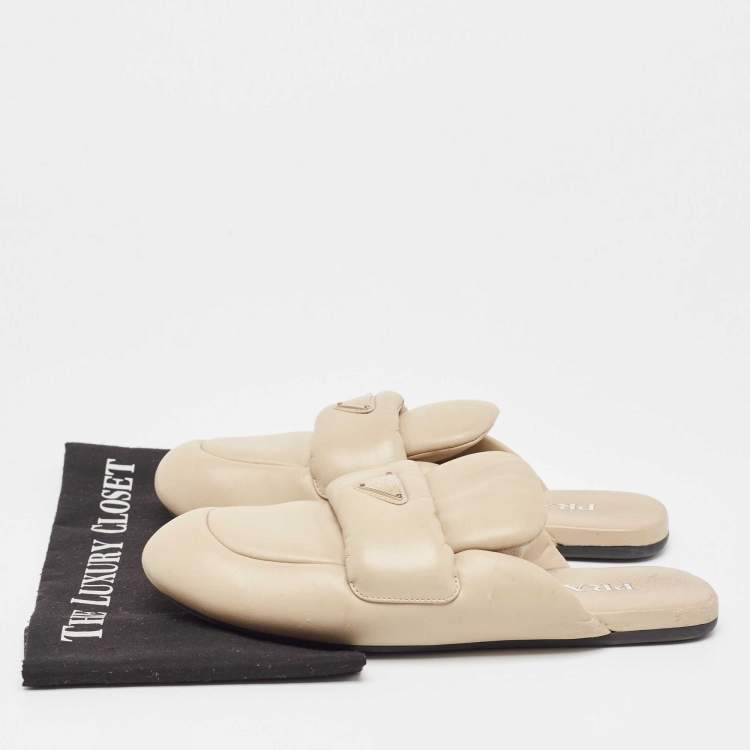 Pre Owned Prada Cream Padded Leather Loafer Flat Mules Size 39