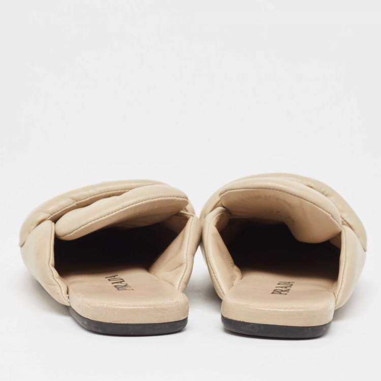 Pre Owned Prada Cream Padded Leather Loafer Flat Mules Size 39