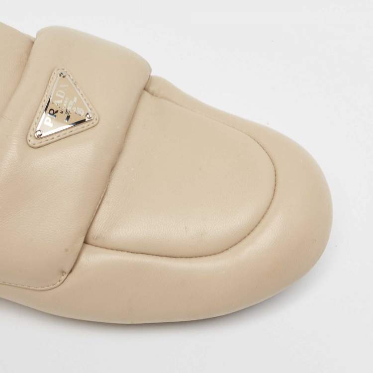 Pre Owned Prada Cream Padded Leather Loafer Flat Mules Size 39