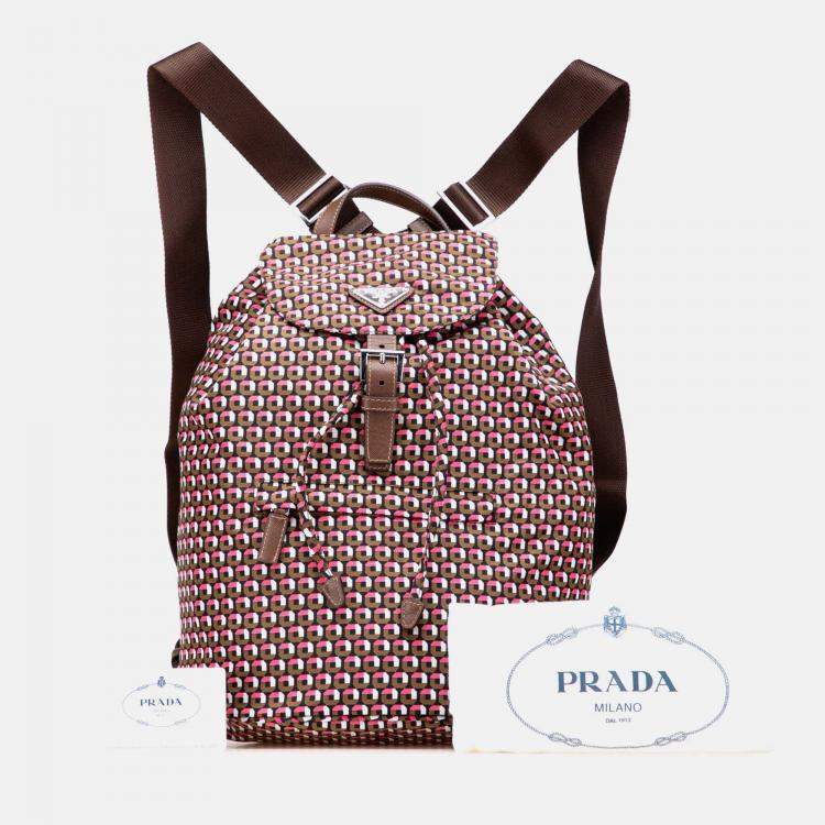 Pre Owned Prada Pink Tessuto Stampato Backpack