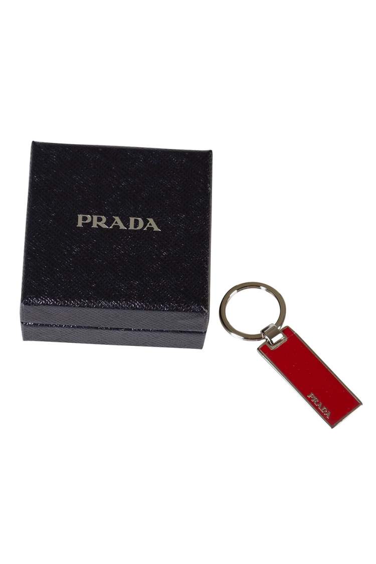Pre Owned Prada Red Enamel Silver Tone Keychain