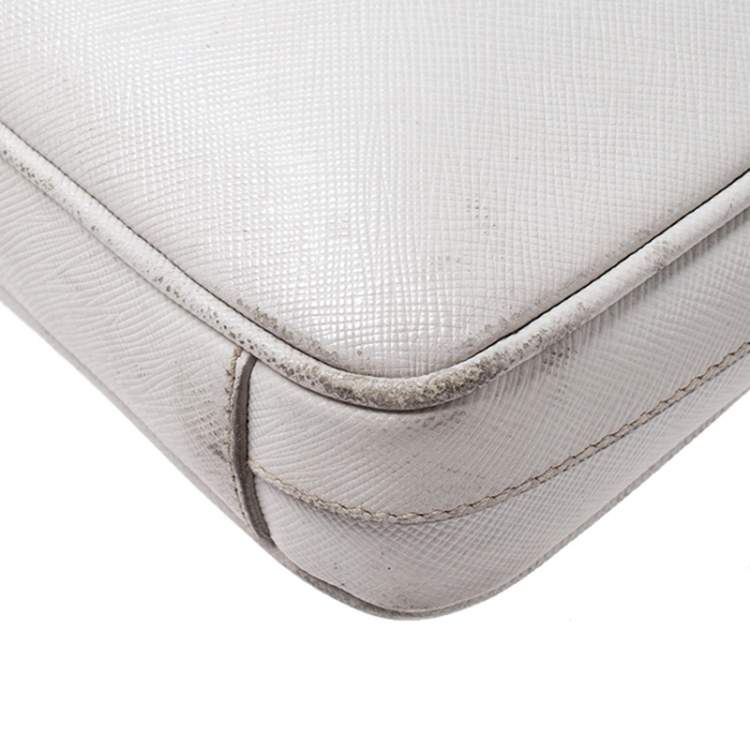 Pre Owned Prada White Saffiano Leather Briefcase