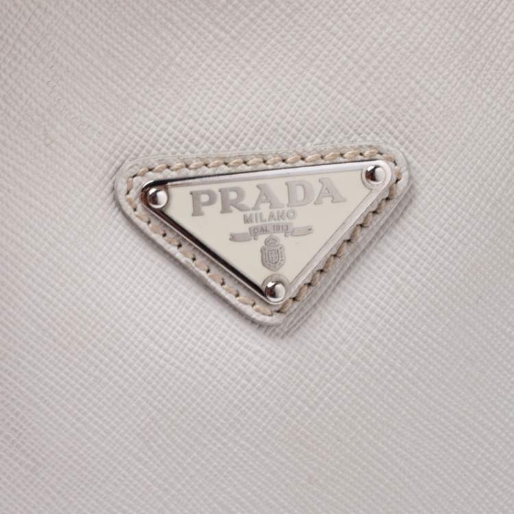 Pre Owned Prada White Saffiano Leather Briefcase