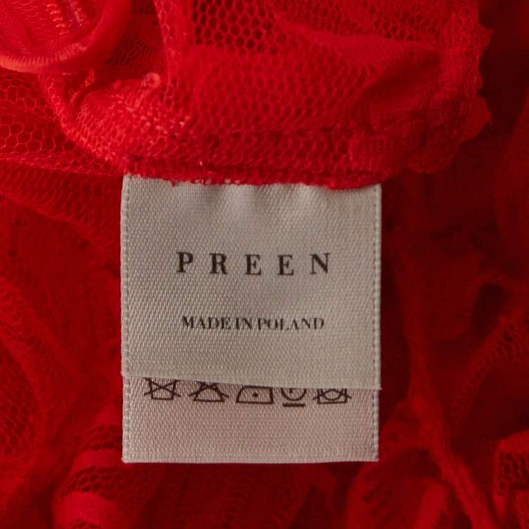 Pre Owned Preen By Thornton Bregazzi Red Floral Patterned Tulle Midi Dress M