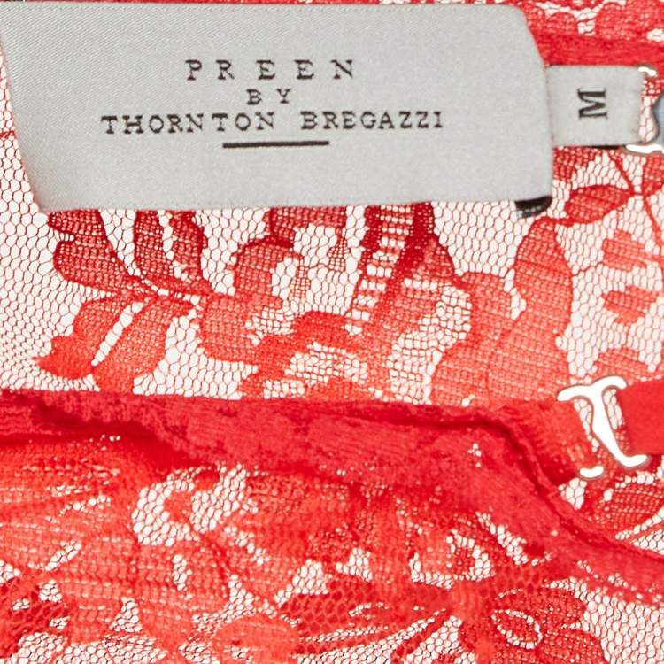 Pre Owned Preen By Thornton Bregazzi Red Floral Patterned Tulle Midi Dress M