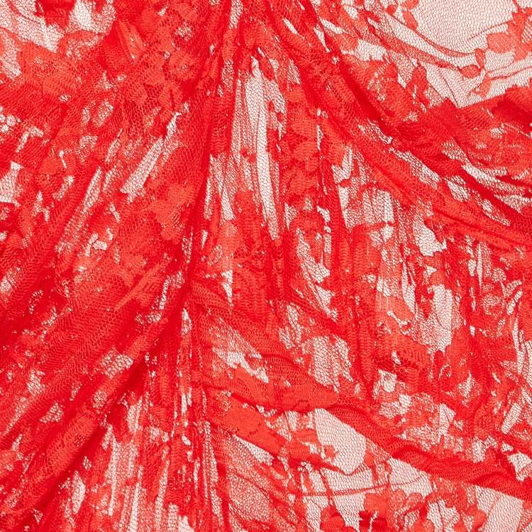 Pre Owned Preen By Thornton Bregazzi Red Floral Patterned Tulle Midi Dress M