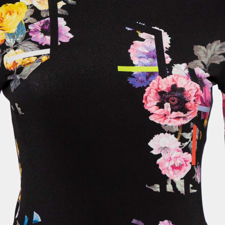 Pre Owned Preen by Thornton Bregazzi Black Floral Printed Jersey Cutout Sleeve Detail Top M