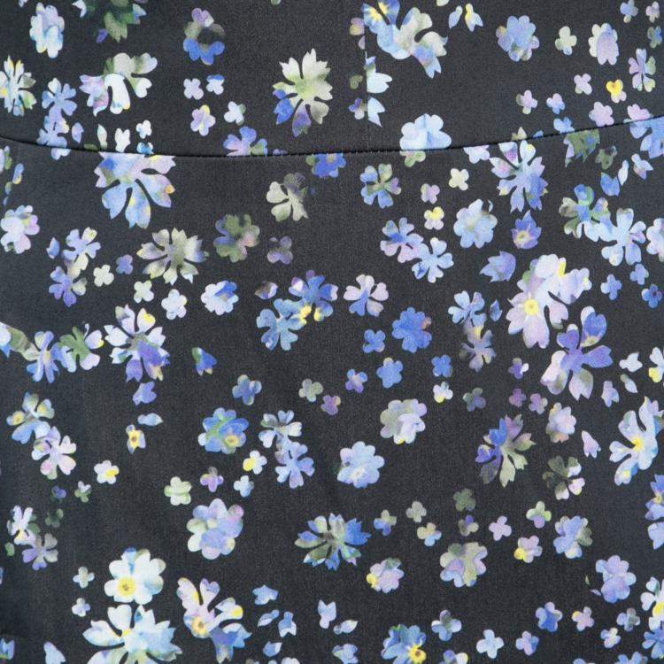 مملوكة مسبقًا Preen by Thornton Bregazzi Blue Flower Print Cotton Morgan Flounce Dress S