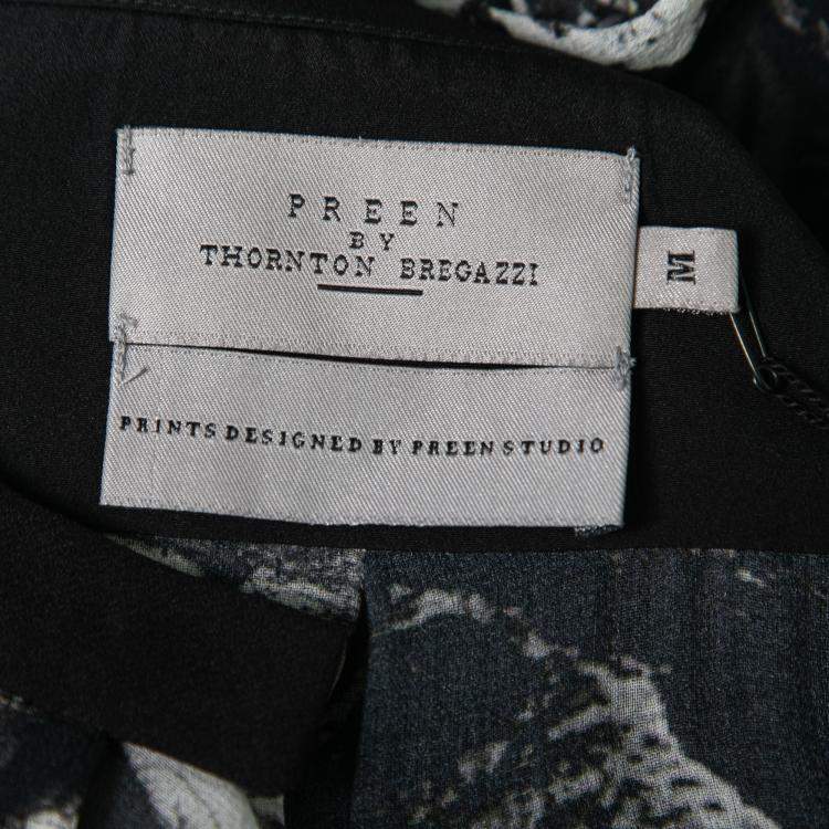 Pre Owned Preen by Thornton Bregazzi Blackbirds Printed Silk Long Sleeve High Low Blouse M