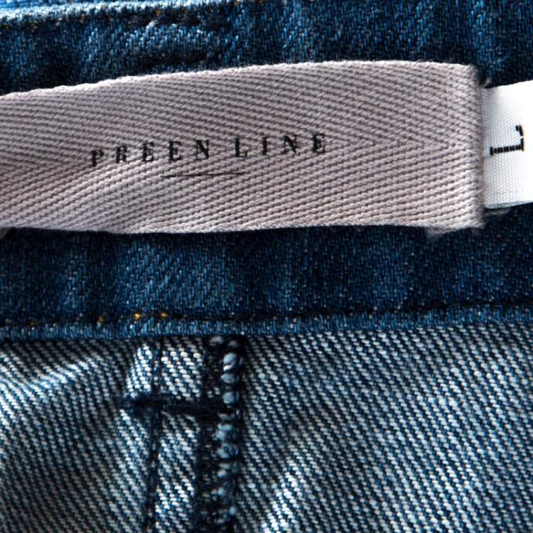 Pre Owned Preen Line Blue Patch Denim Pencil Skirt L 